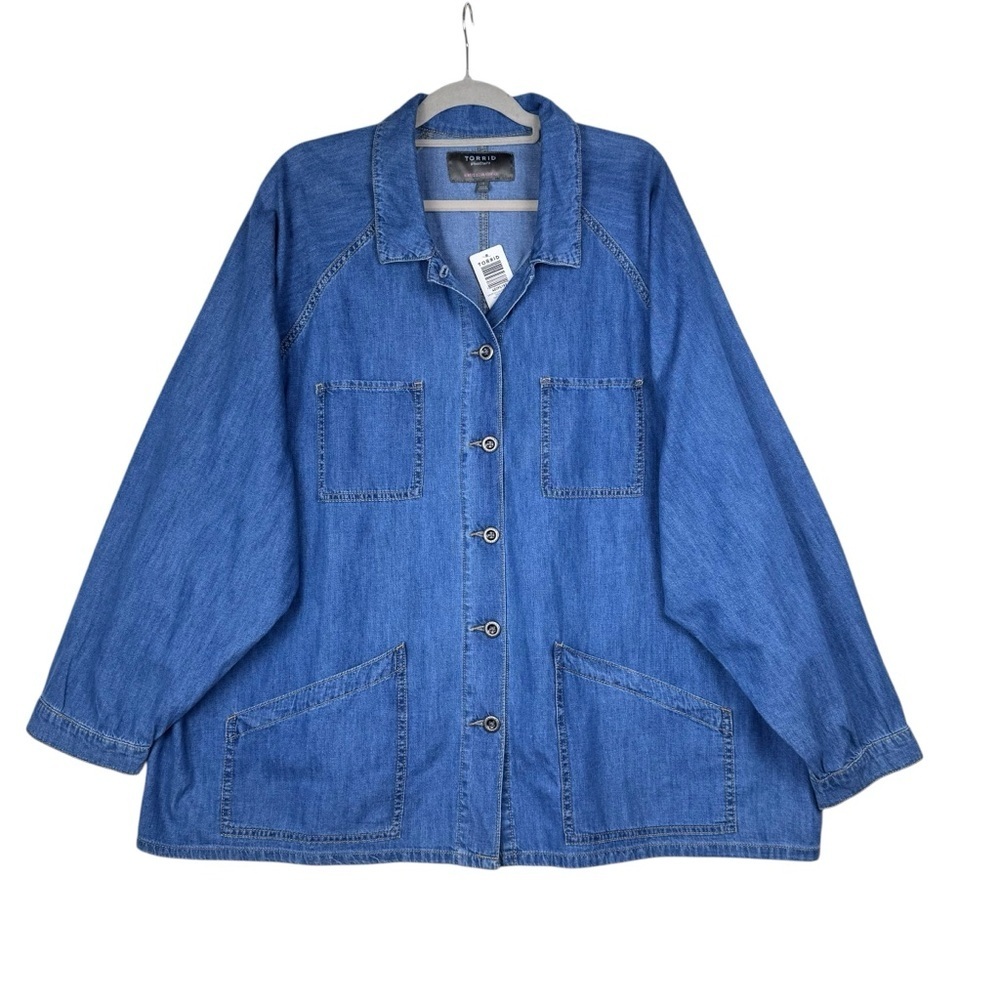Torrid Womens Denim Barn Coat Chore Jacket Size 4 100% Cotton Button Up Shirt